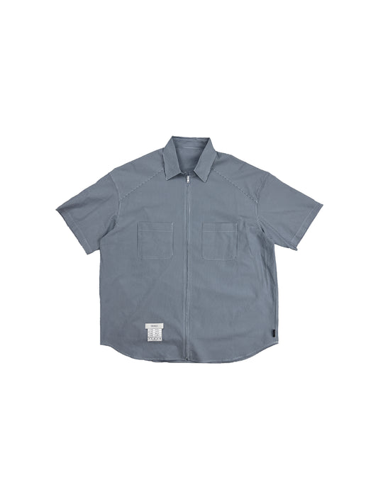 devequi FL.02 Vertical pattern foam gauze short sleeved zipper shirt